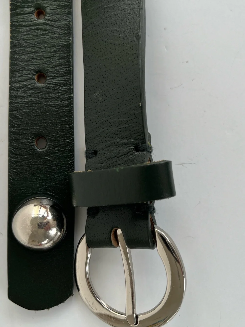 Y2K Boho inspired Dark Green Studded Leather Belt with Silver Buckle Size 36”W